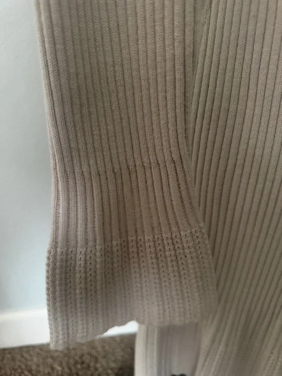 Express Long Ribbed Open Front Cardigan - Cream - Picture 4 of 6